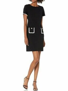Tommy Hilfiger Colorblocked Pockets Black White Trim Sheath Dress Career Size 10